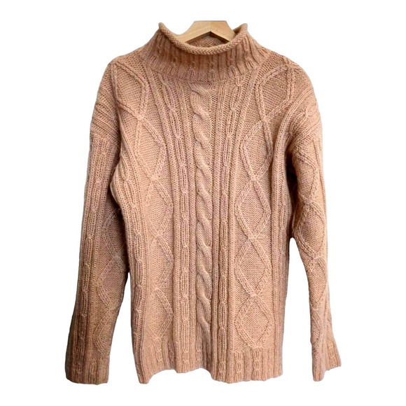 Cape Isle Knitters Sweater Cable Knit Mohair Wool Blend pink/peach